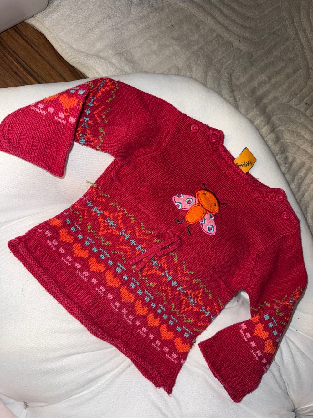 12m vintage Gagou Tagou pink Butterfly Knit Baby Sweater